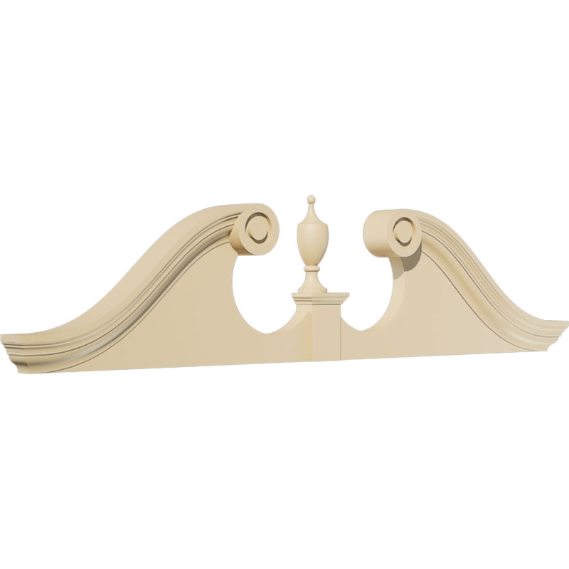 54"W x 13-1/2"H x 3"P Rams Head Signature Urethane Pediment (Urn Ships Unattached in Box), Primed Tan