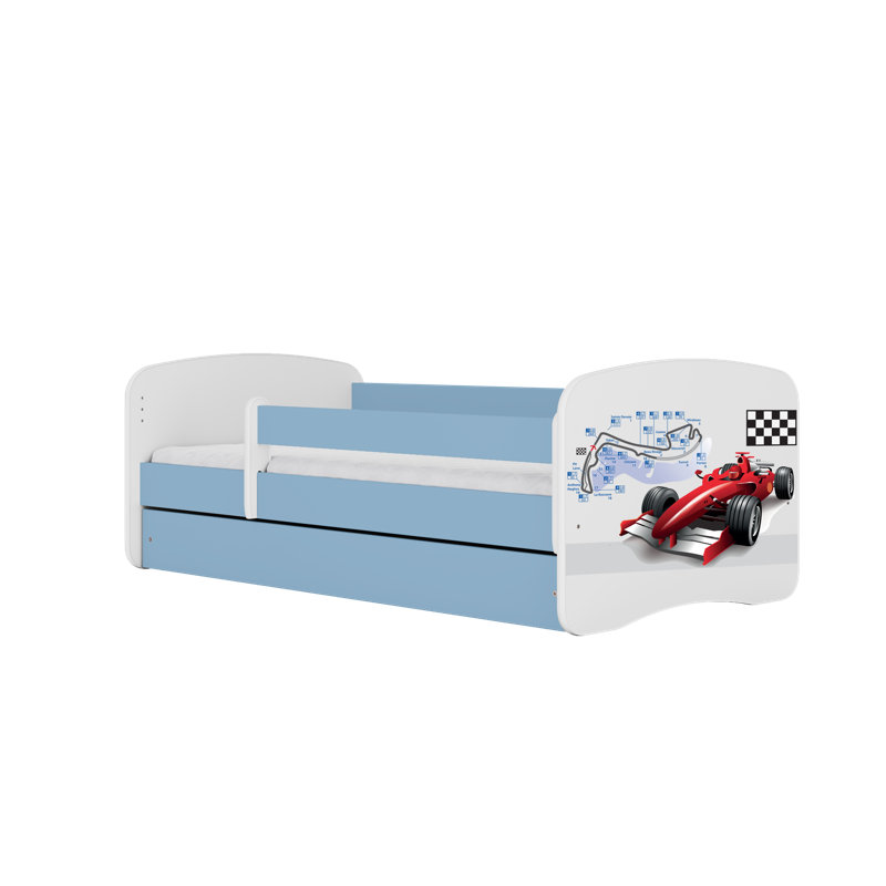 Cicero Drawer Bed and Mattress, Blue/​White, European Toddler (80 x 160 cm)