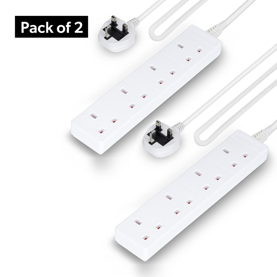 GEEPAS 4 Gang Extension Lead, 1M Cable | 4-Way Plug Extension Cable, 13A | Wall Mountable & Multi Socket Mains Strip for Home Bedroom Office | Heavy D