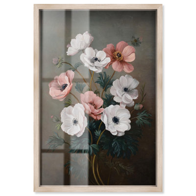 Vintage Anemones Shadowbox Print Kitchen Wall Decor by Art Remedy, Blonde Frame, 20 x 30
