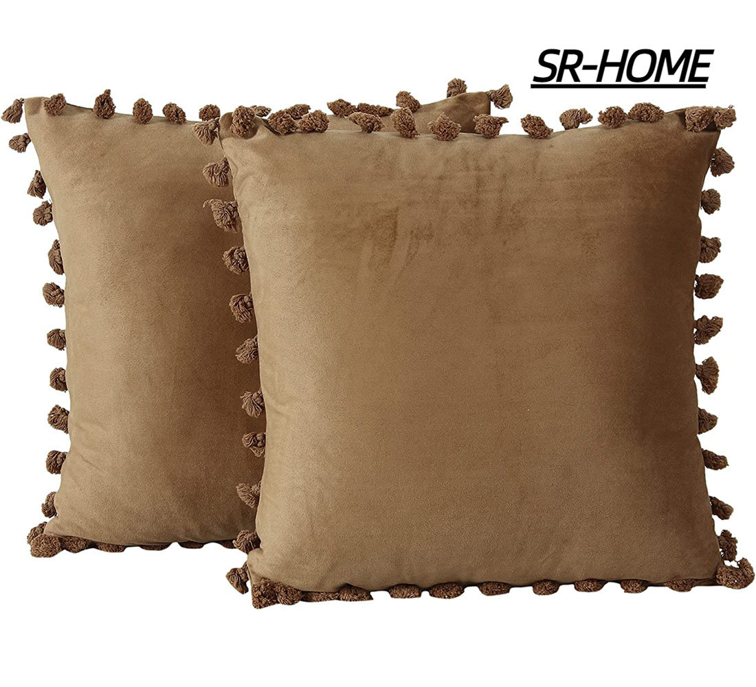 Outdoor Decorative Plush Velvet Throw Pillow Covers Sofa Accent Couch Pillows Set of 2, Brown