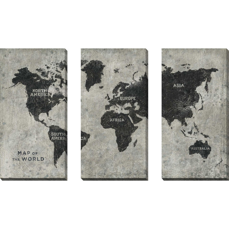 " Grunge World Map " 3 Piece Art Acrylic Painting