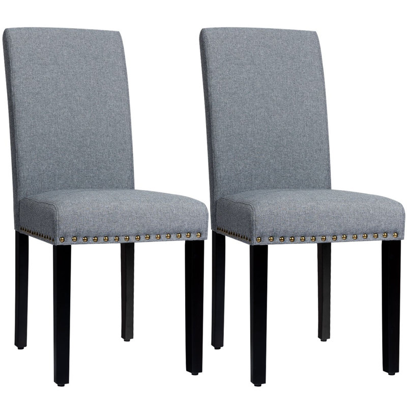 Chaises de salle à manger rembourrées avec clous Avajane, Gris clair