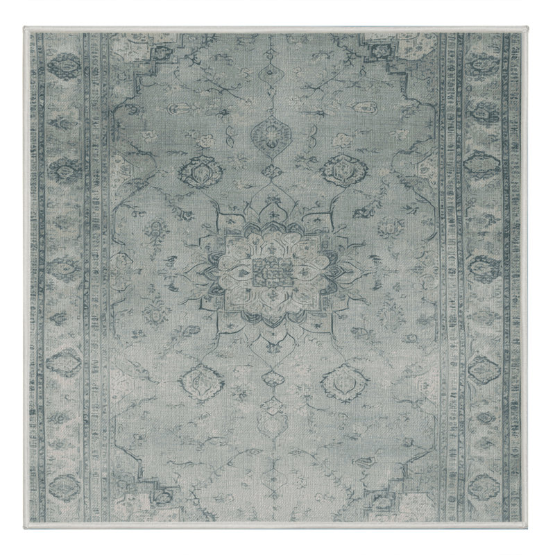 Machine Washable Tabriz Green Area Rug, Square 3'