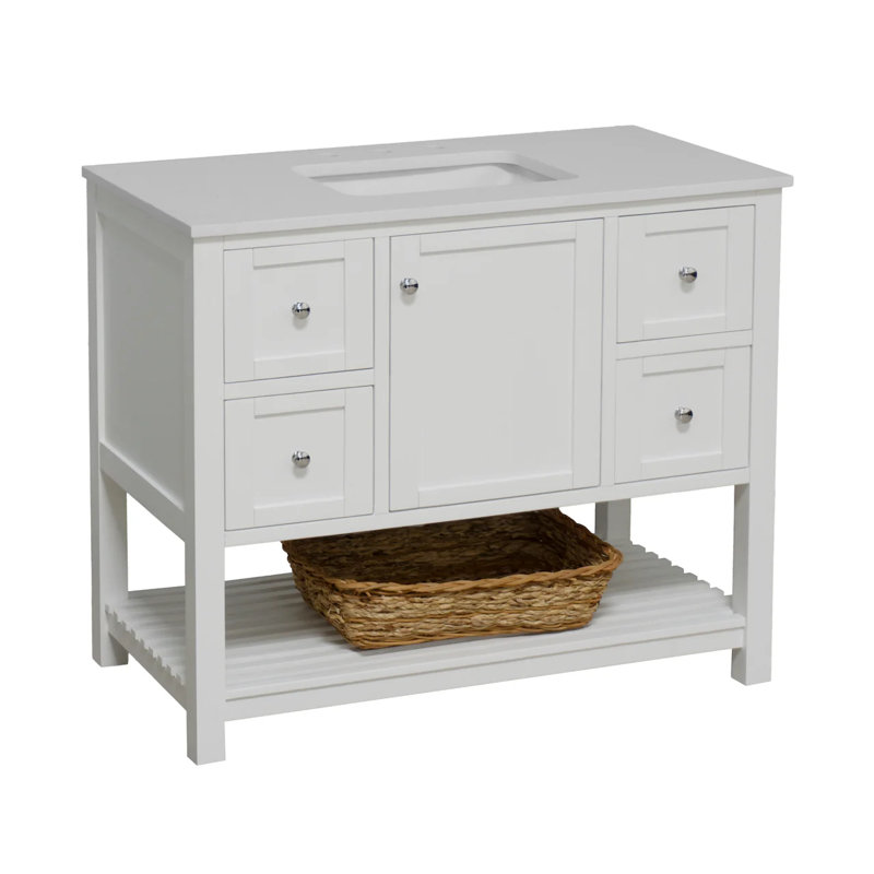 Ensemble de meuble-lavabo simple 42 po Binne, Blanc, Blanc d'ingénierie