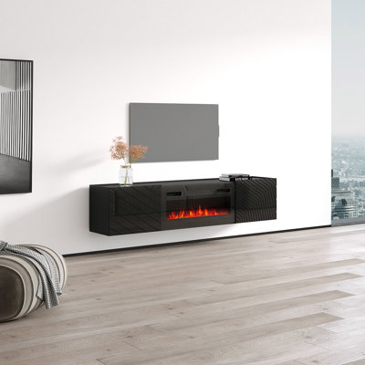 Gerlef 31.5" Modern TV Stand with Electric Fireplace, High Gloss Finish, Wall-Mounted