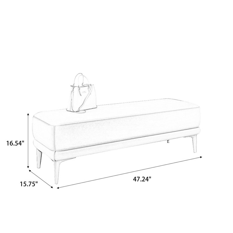 Long banc en cuir gris et gris, Gris
