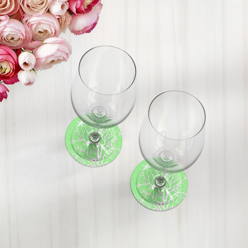 Sous-verres ronds en cuir végétalien corail, Vert