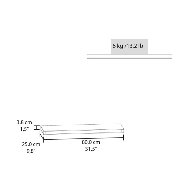 Tablette flottante en gris mat, 31,5 pouces de large. Minimaliste pour les articles. Fixé au mur, horizontal, espace de vie, tablette grise, style maison. Espace principal,