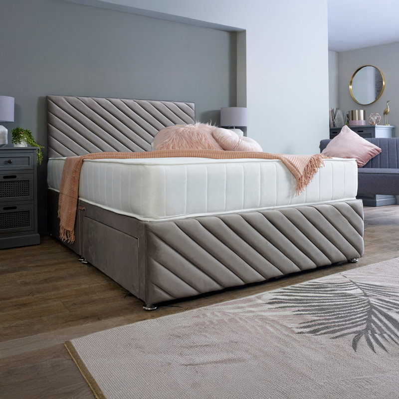 Tokyo Divan Bed Base with 24" inch Headboard No Storage, Grey, No Drawers, Small Double