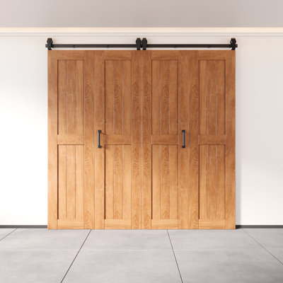 Homacer 84“ High Unassembled & Finished Early American Barn Door, Four 24" x 84" Doors with Bi-Fold Top Mount Hardware Kit
