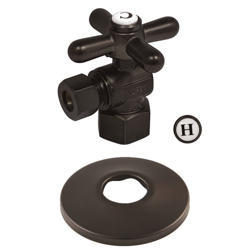 Kingston Brass Vintage 1/2-Inch FIP x 3/8-Inch OD Comp Quarter-Turn Angle Stop Valve with Flange, Oil Rubbed Bronze