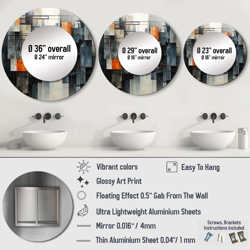 Hardedge Art Urban Geometry I - Modern Round Mirror Wall Decor, 23" x 23"