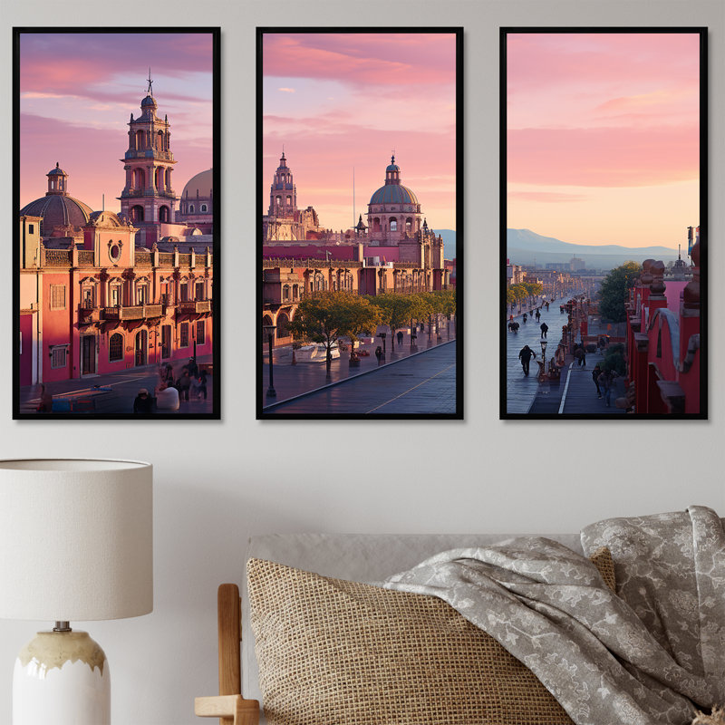 Zocalo, Mexique, paysage, ensemble d'art sur toile, H 28 po x l 36 po x P 1 po, Cadre flottant noir