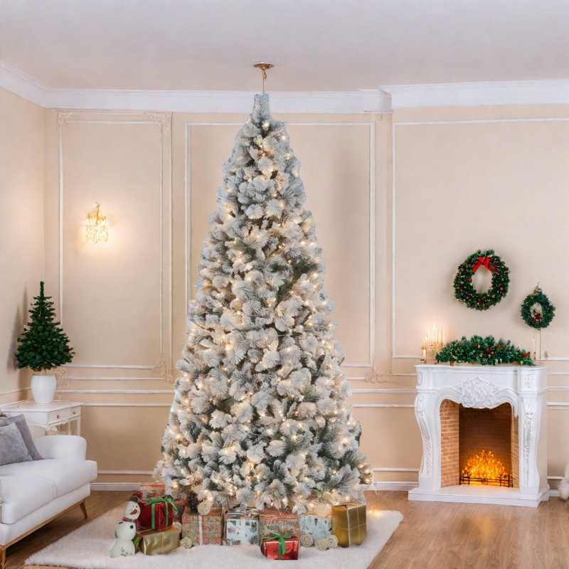 Arbres de Noël réalistes Ft, conception floquée à cadre en acier pour la maison