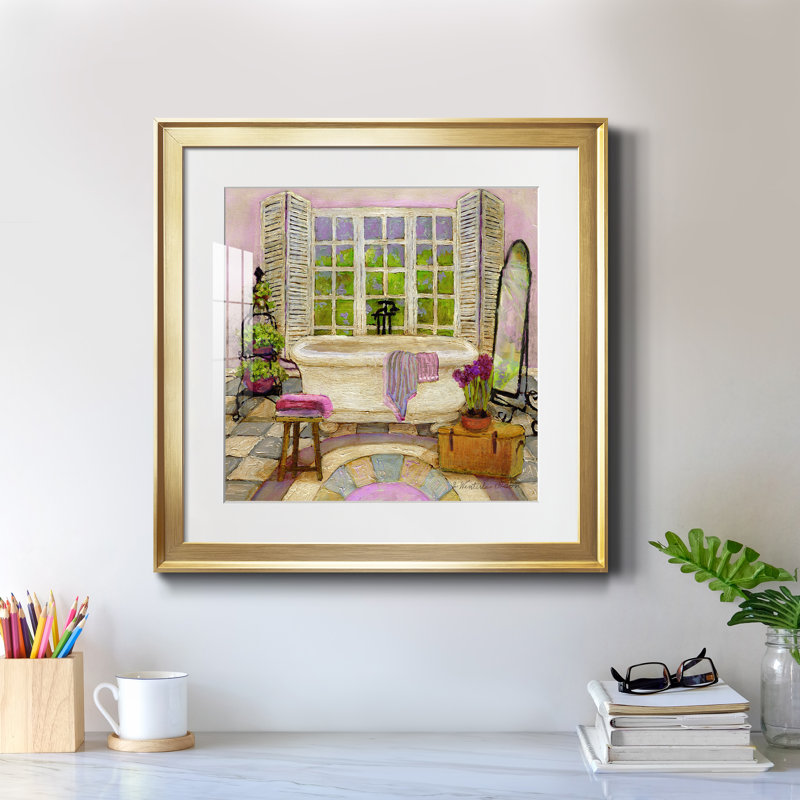 Sunny Day Bath II - peinture encadrée, H 17,5 po x l 17,5 po x P 1,5 po, Papier encadré doré