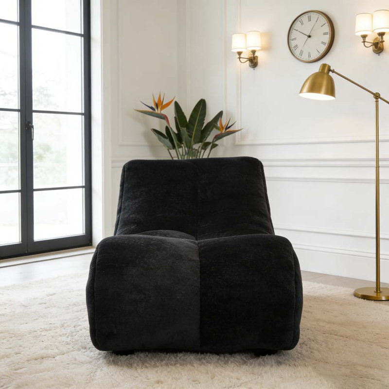Soft beanbag chair with high resilience foam core for two people., Black