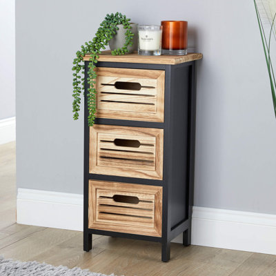Ribal Fully Assembled 3 Drawer Chest Storage Unit - Black and Oak