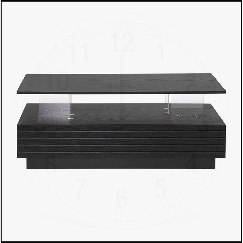 Table basse moderne à DEL avec 2 tiroirs et tablette ouverte, parfaite pour les salons élégants et organisés, Noir
