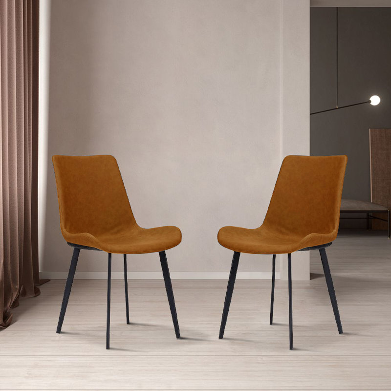 Maxwell Modern Dining Chairs Set, Upholstered PU Leather Kitchen Side Chairs with Metal Legs, Orange