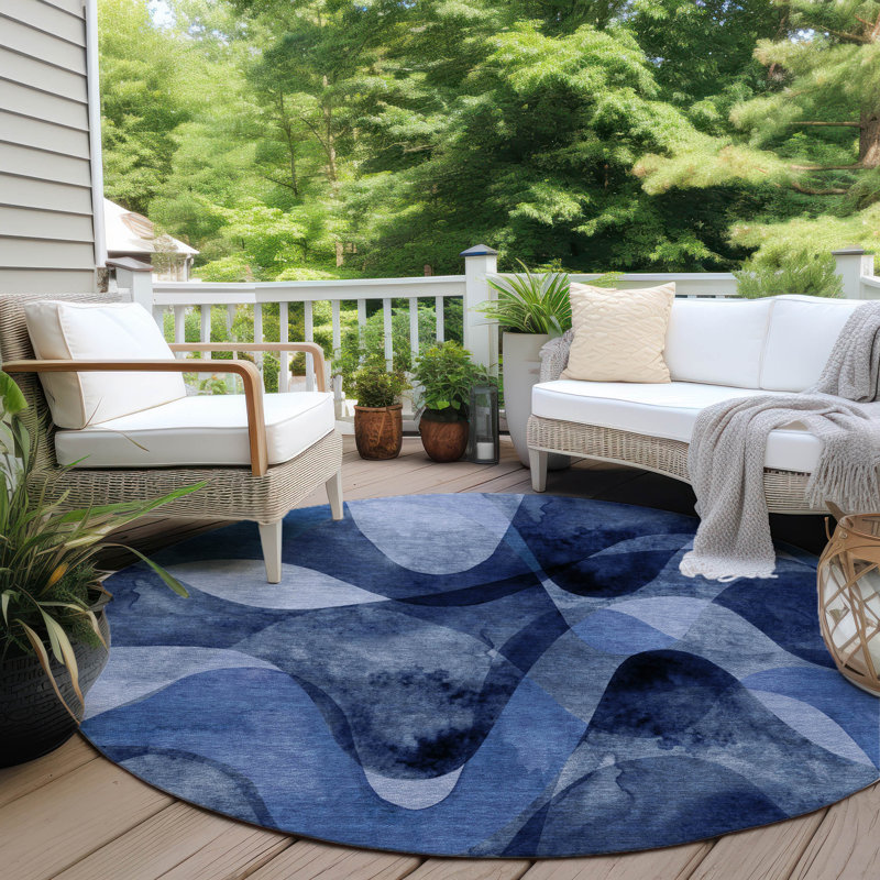 Alfonzo Stain Resistant Abstract Area Rug, Round 8'