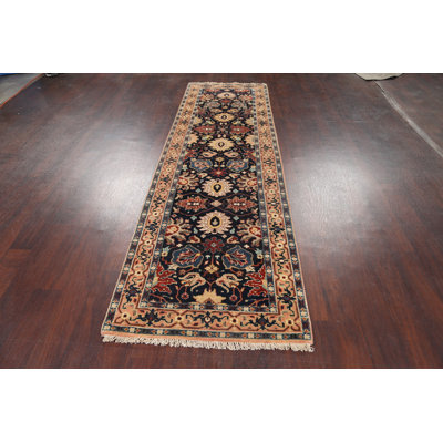 Tapis de couloir en laine noué à la main de conception unique noué à la main New Age 2 pi 8 po x 9 pi 9 po Tapis décoratif en noir/beige