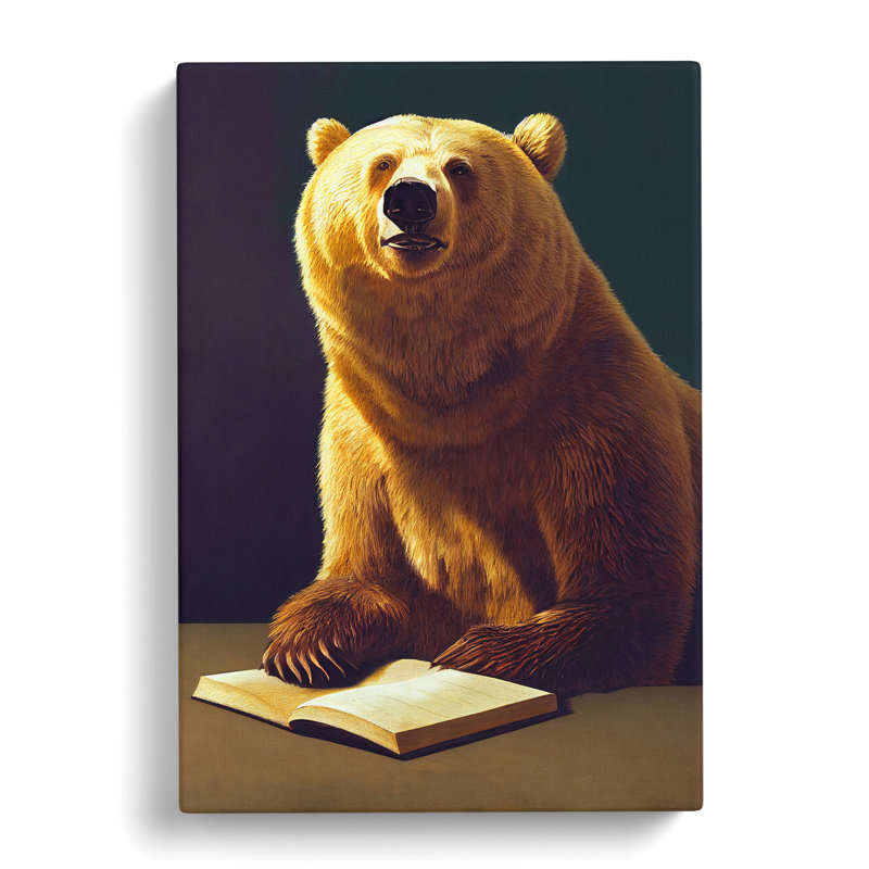 Bear Reading - Wrapped Canvas Print, 76cm H x 50cm W x 3cm D