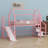 Metal House Loft Bed With Slide,Stairs And Storage Shelves-1384695410