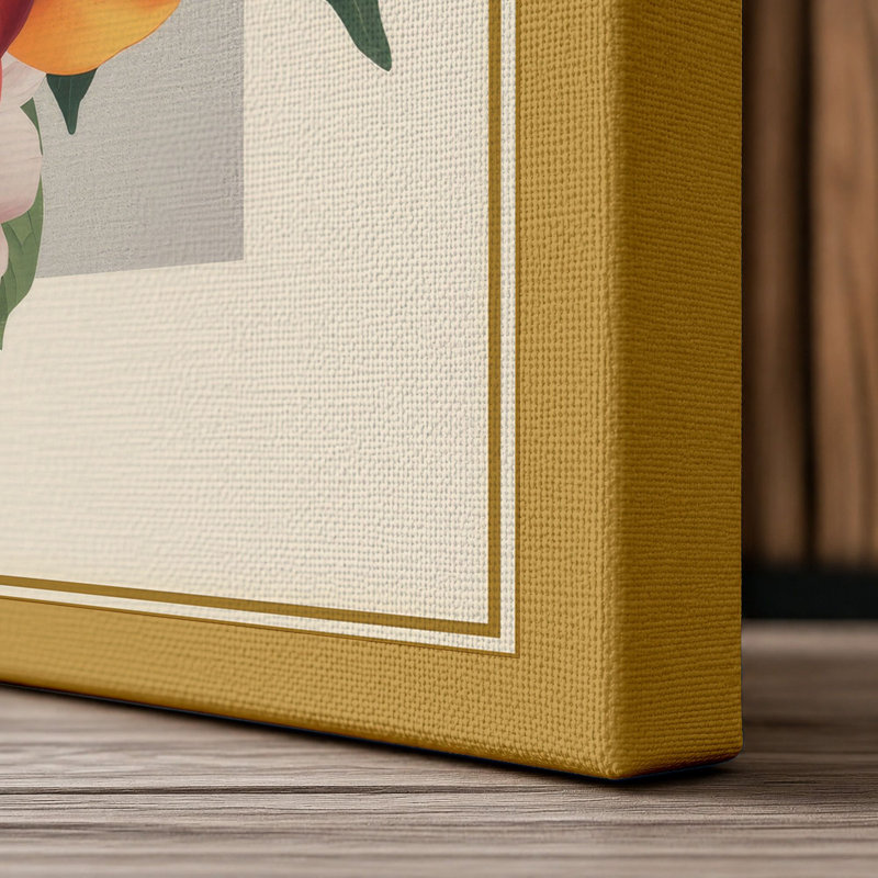 Peach Blossom Study Botanical - Wrapped Canvas, 18x12 - 45.7 x 30.5 cm, Ochre Border