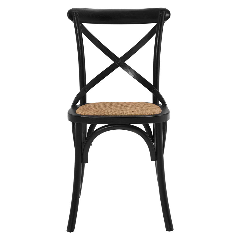 Rustic Charm Black Elm Wood Cross Back Side Chair