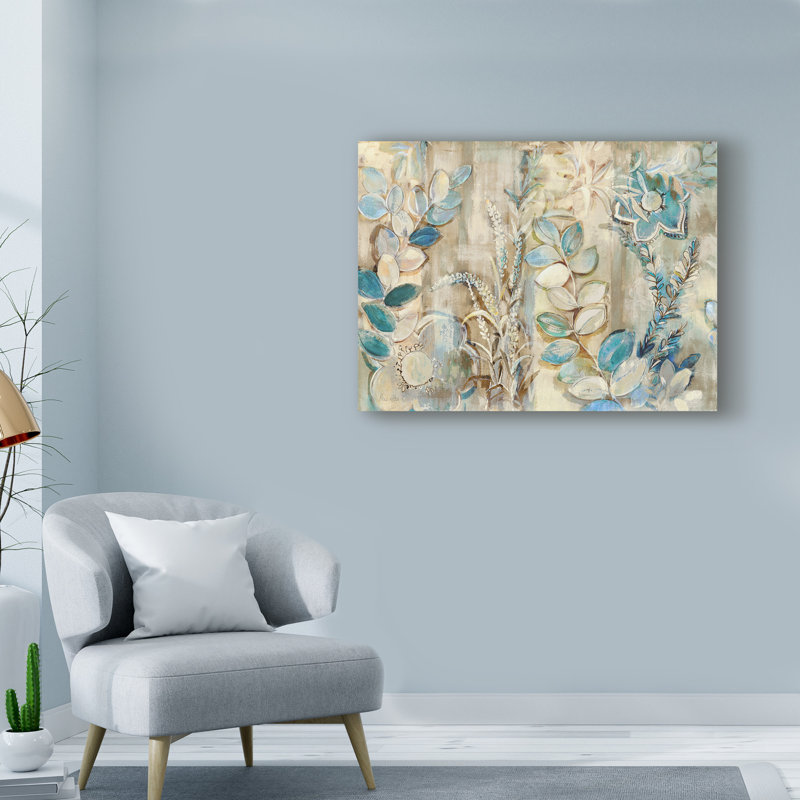 « aqua leaves », reproduction de peinture à l’acrylique sur toile tendue, H 24 po x l 32 po x P 2 po