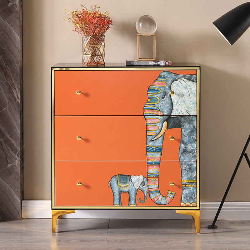 Hand-Painted Storage Cabinet with Multi-Compartmen