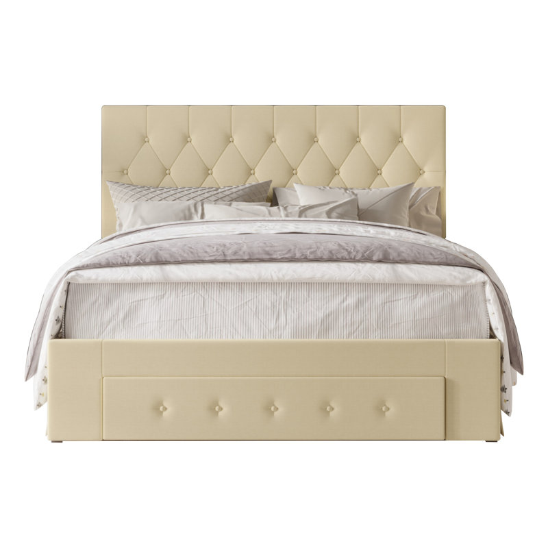 Lit à panneaux tapissier Allegretto, Très grand, Beige