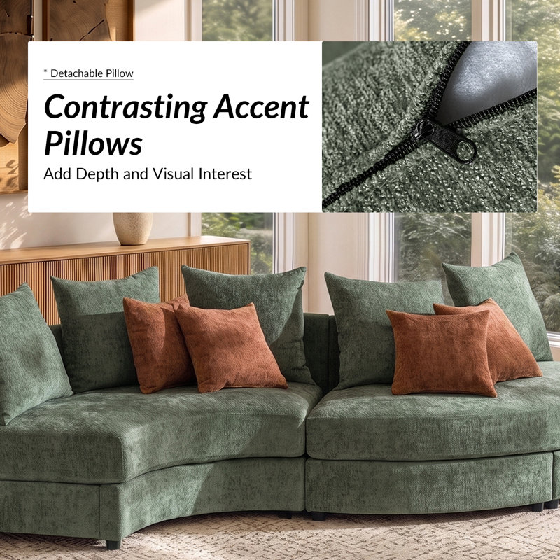 Canapé modulaire courbé 4 pièces David, Polyester forêt