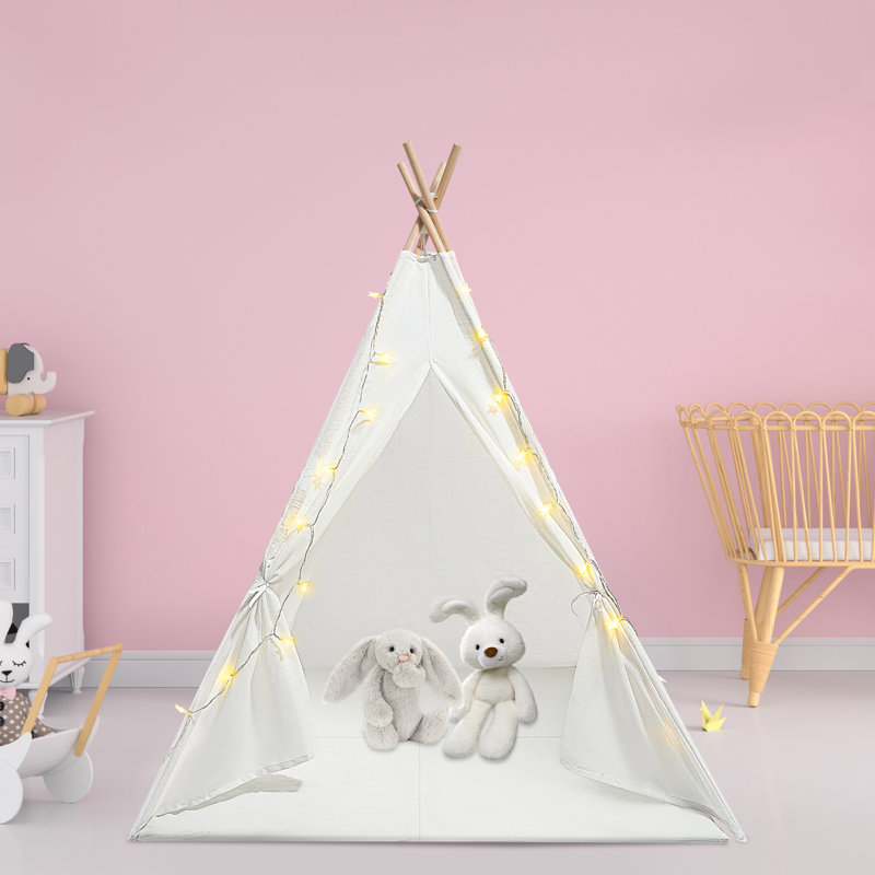 Tente d'intérieur pour enfants pliable avec tapis, guirlande de lumières, Rose