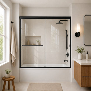 60" W x 72" H Framed Sliding Shower Door with 1/8" Clear Glass