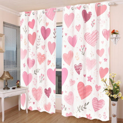 2 rideaux occultants avec œillets 2PCS, rideaux en polyester à motif de cœur rose romantique, isolation thermique, réduction du bruit, protection de la vie privée, obscurcissement des rideaux pour chambre à coucher