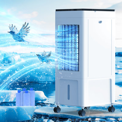 ADVWIN Evaporative Air Cooler, 3-IN-1 Swamp Cooler, Portable Air Conditioners for Bedroom, 2.1 Gal Water Tank, Timer, 70°Oscillation, Remote, 3 Speed, 4 Ice Packs