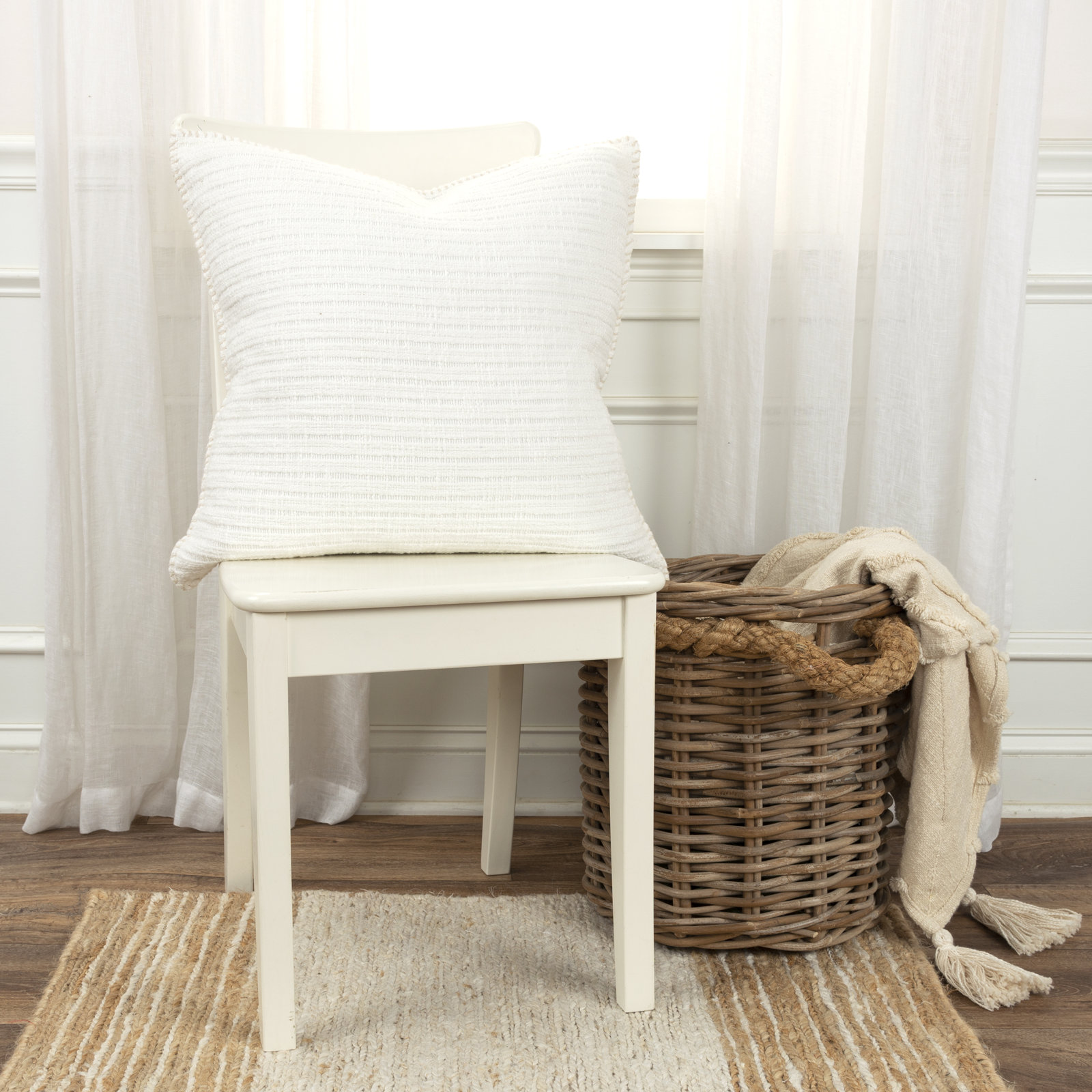  Cotton Square Throw Pillow, White