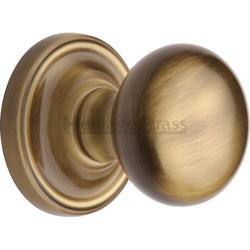 Heritage Mortice Knob on Rose Hampstead Design, Antique Brass