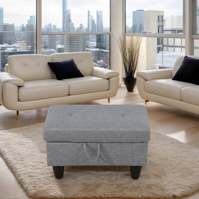 Repose-pieds rembourré Rehmaan, 100 % coton gris