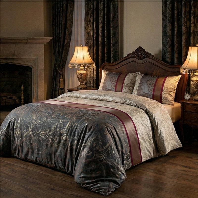 Ensemble de housse de couette réversible , Housse de couette grand + 2 taies décoratives, Noir