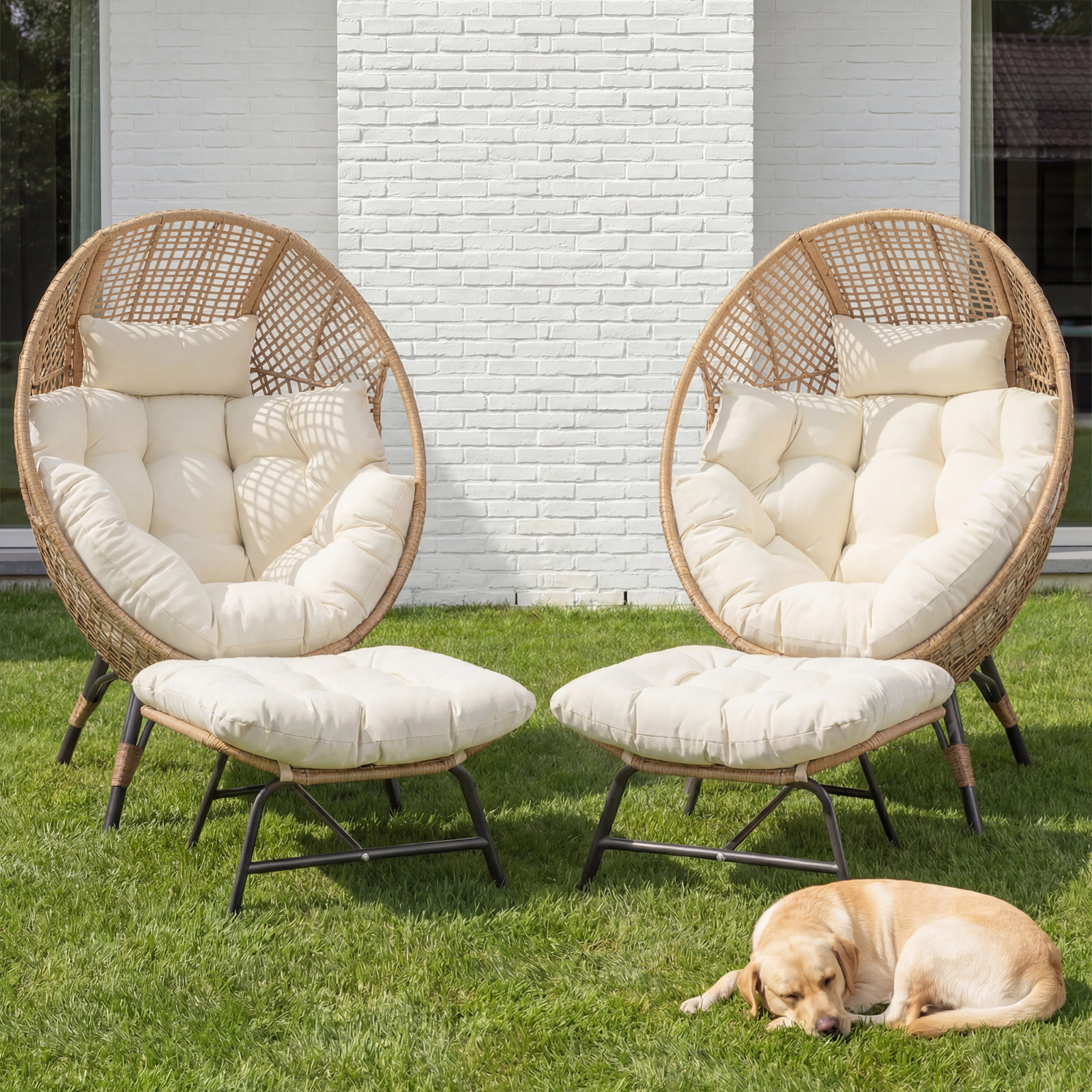 Patio Lounge Chair, Beige/Beige