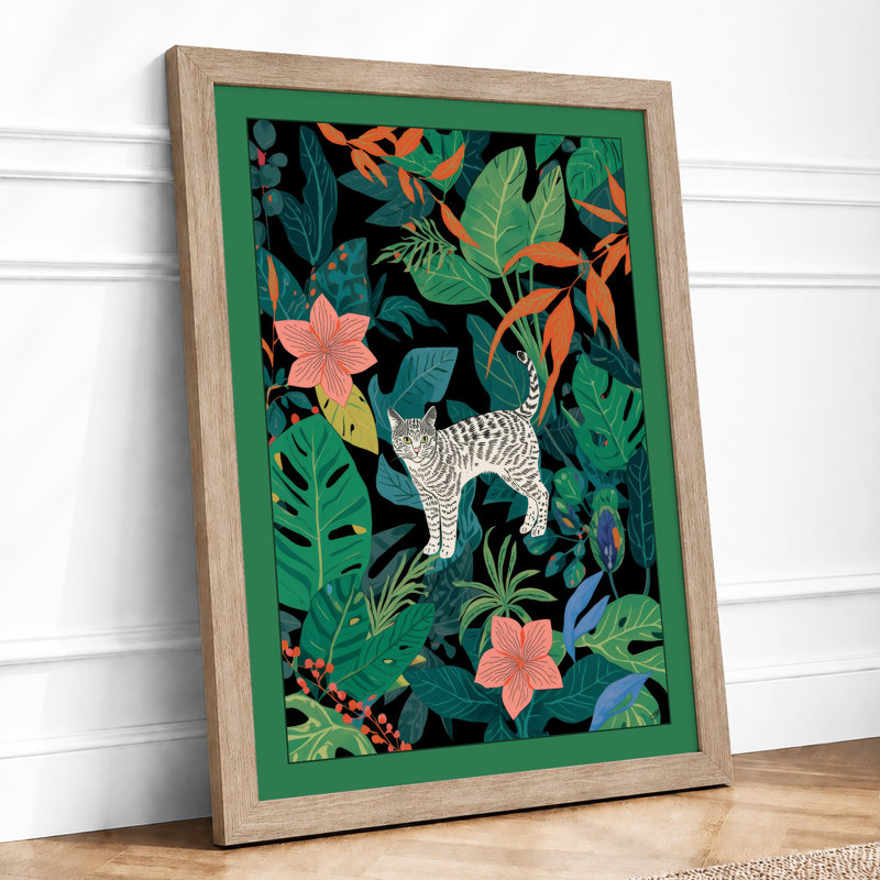 Leopard in Bloom Boho - Framed Print, A2 - 59.4 x 42.0 cm, Oak