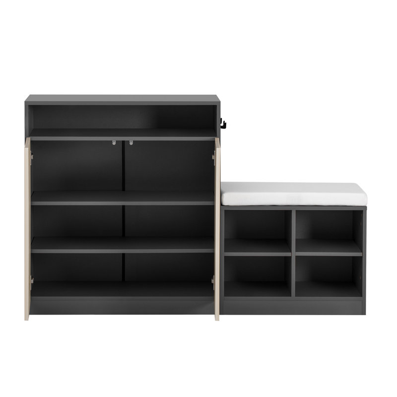 Shoe Storage Cabinet With Bench, 2 Doors And 3-Tier Adjustable Shelves, Entryway Bench, Beige