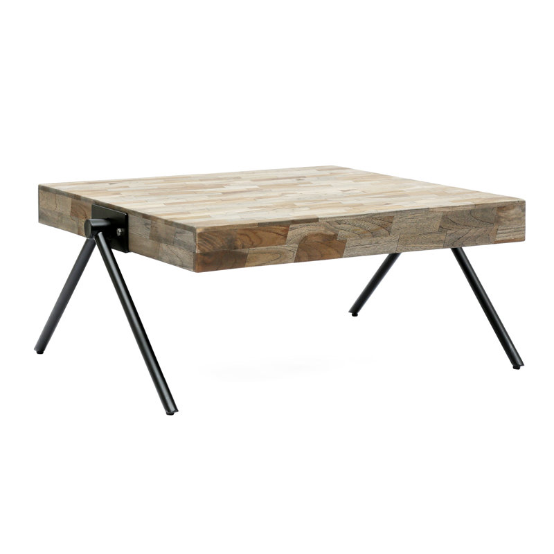 Table basse fabriquée à la main en bois de manguier, style industriel, style durable