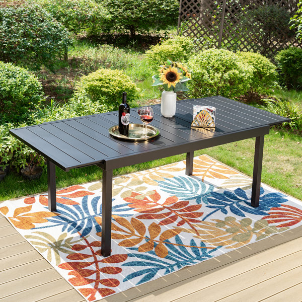 expandable patio table with umbrella hole MIXPATIO Acacia Wood Dining Set for 8 w/Expandable & 8 Chairs back atmosphere for your patio leisure time Outdoor Dining Table for 8,