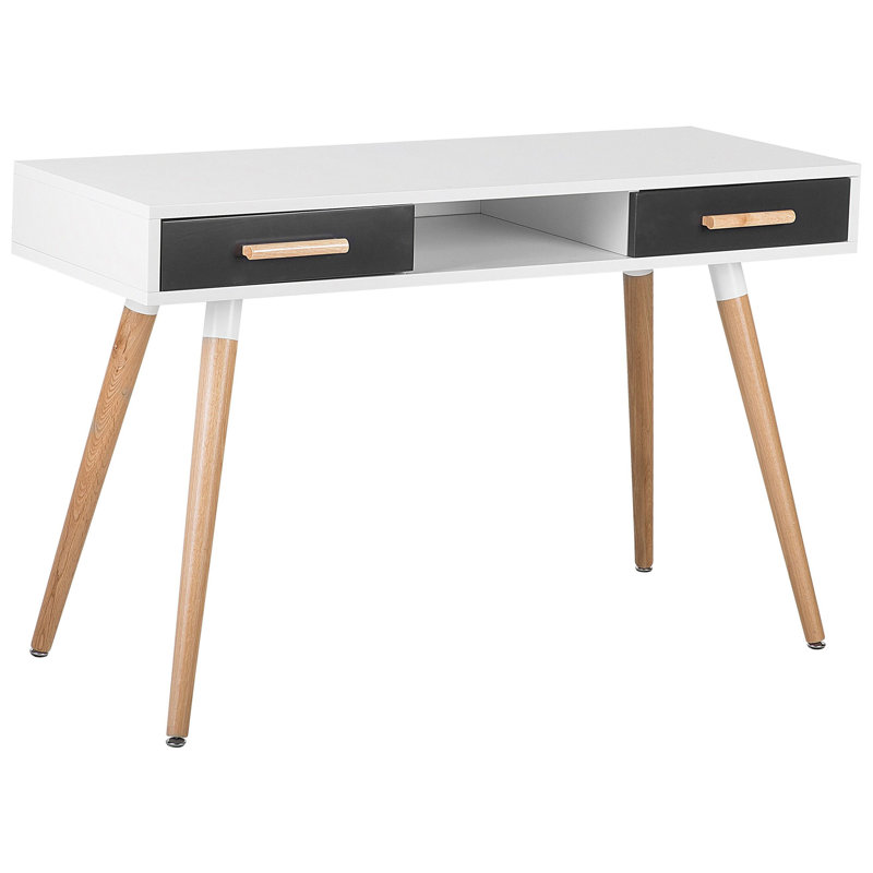 Lacey-Mai Solid Wood Base Computer Desk, White/Grey
