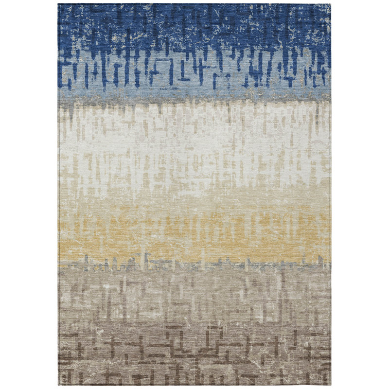 Machine Washable Indoor/Outdoor Chantille ACN2752 Striped Rug, 8' x 10', Baltic