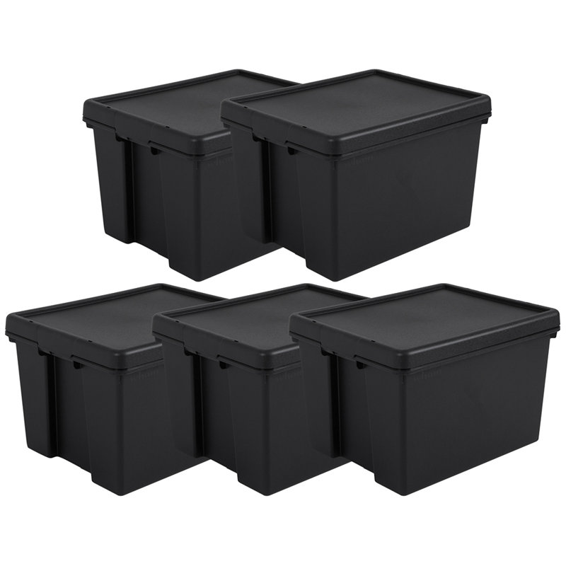 Wham Bam Heavy Duty Recycled 45L Plastic Storage Boxes Pack of 5 Black